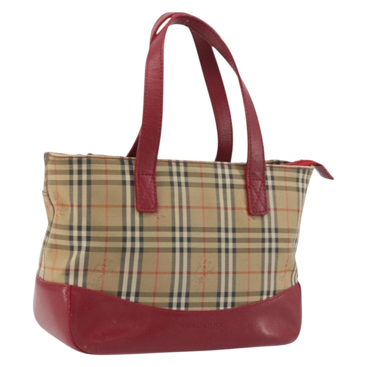 BURBERRY Nova Check Hand Bag Canvas Beige Auth 195651