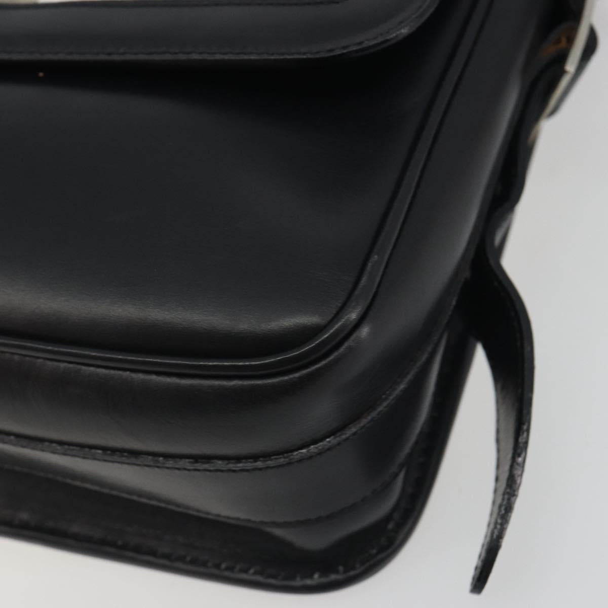 CELINE Shoulder Bag Leather White Black Silver Auth 195652