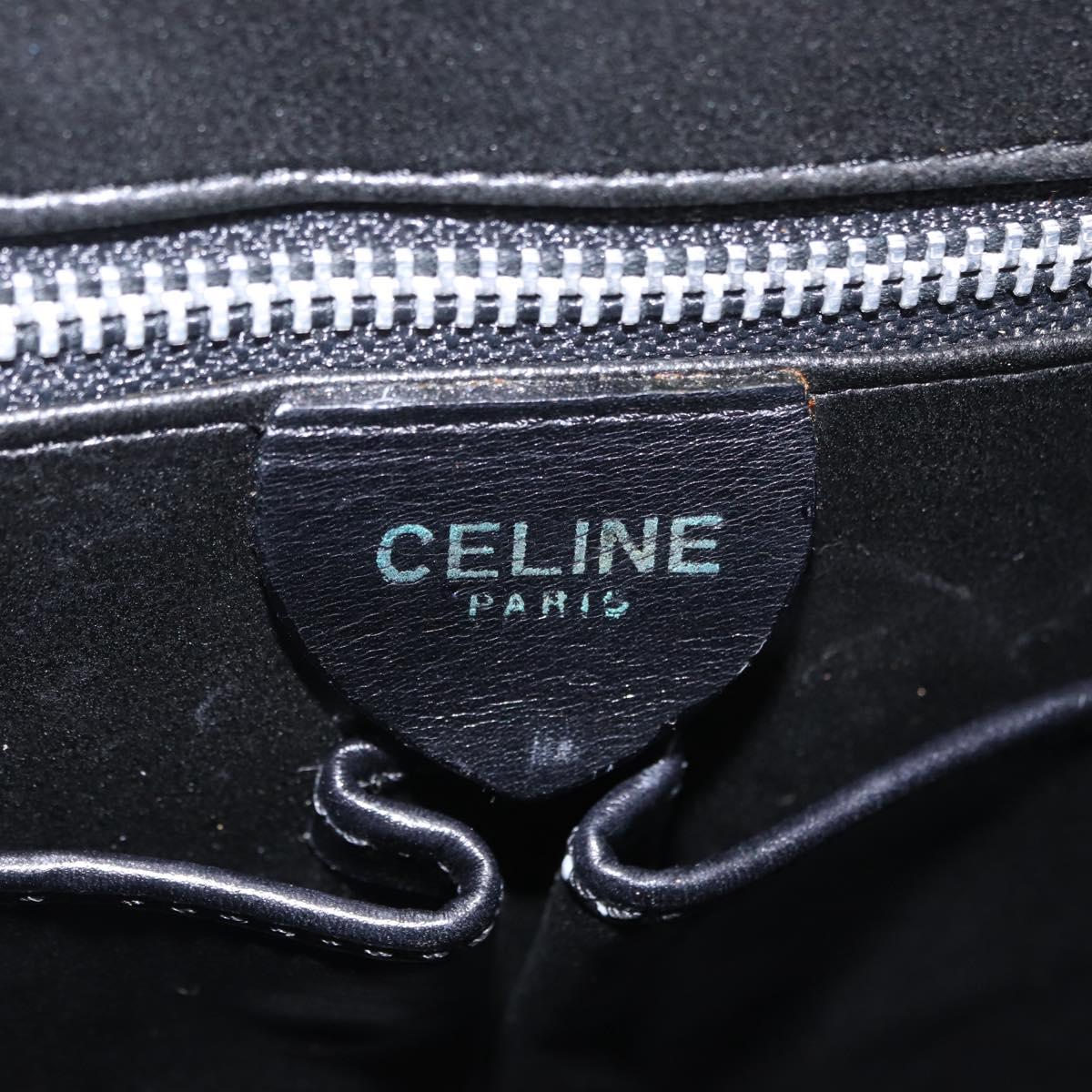 CELINE Shoulder Bag Leather White Black Silver Auth 195652