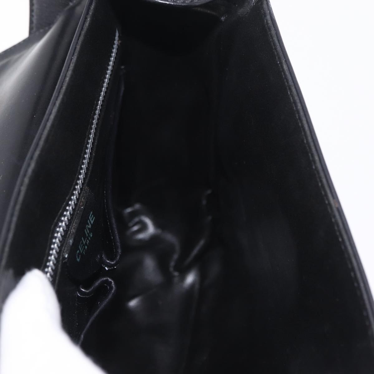 CELINE Shoulder Bag Leather White Black Silver Auth 195652