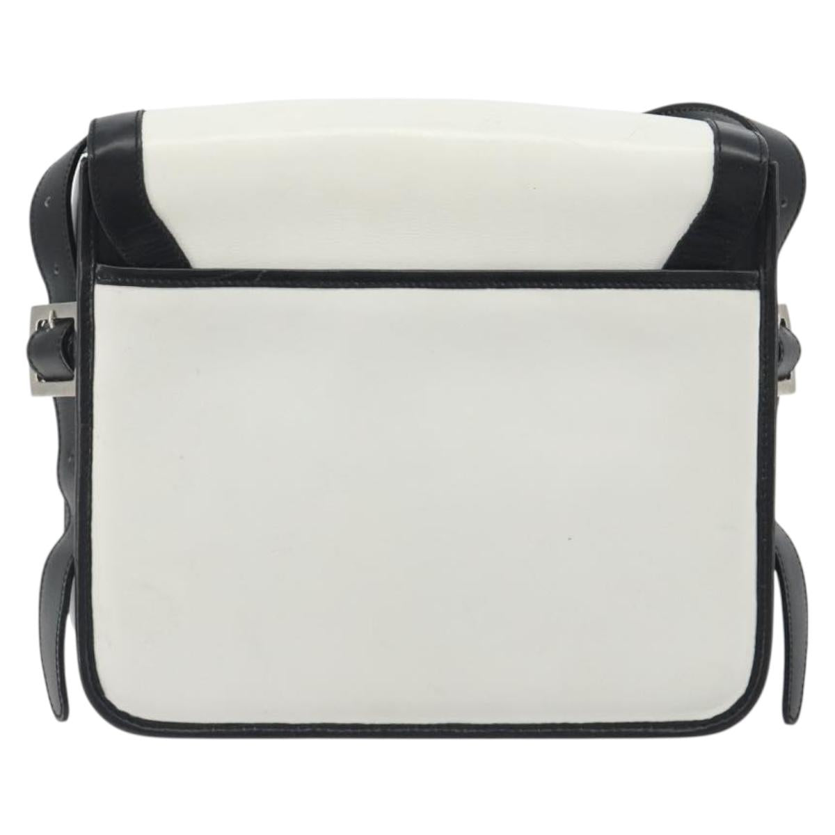 CELINE Shoulder Bag Leather White Black Silver Auth 195652