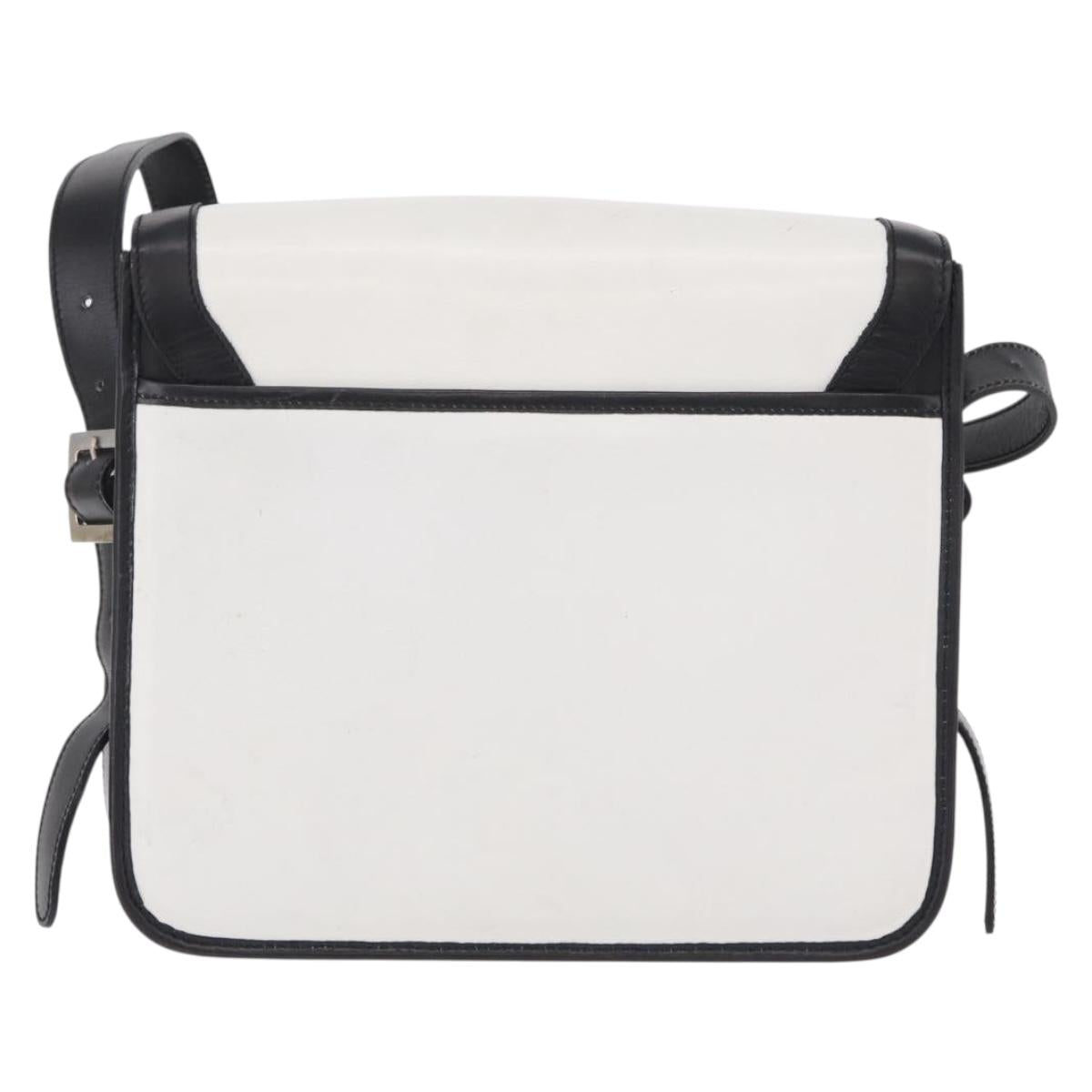 CELINE Shoulder Bag Leather White Black Silver Auth 195652