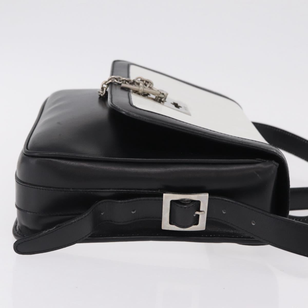 CELINE Shoulder Bag Leather White Black Silver Auth 195652