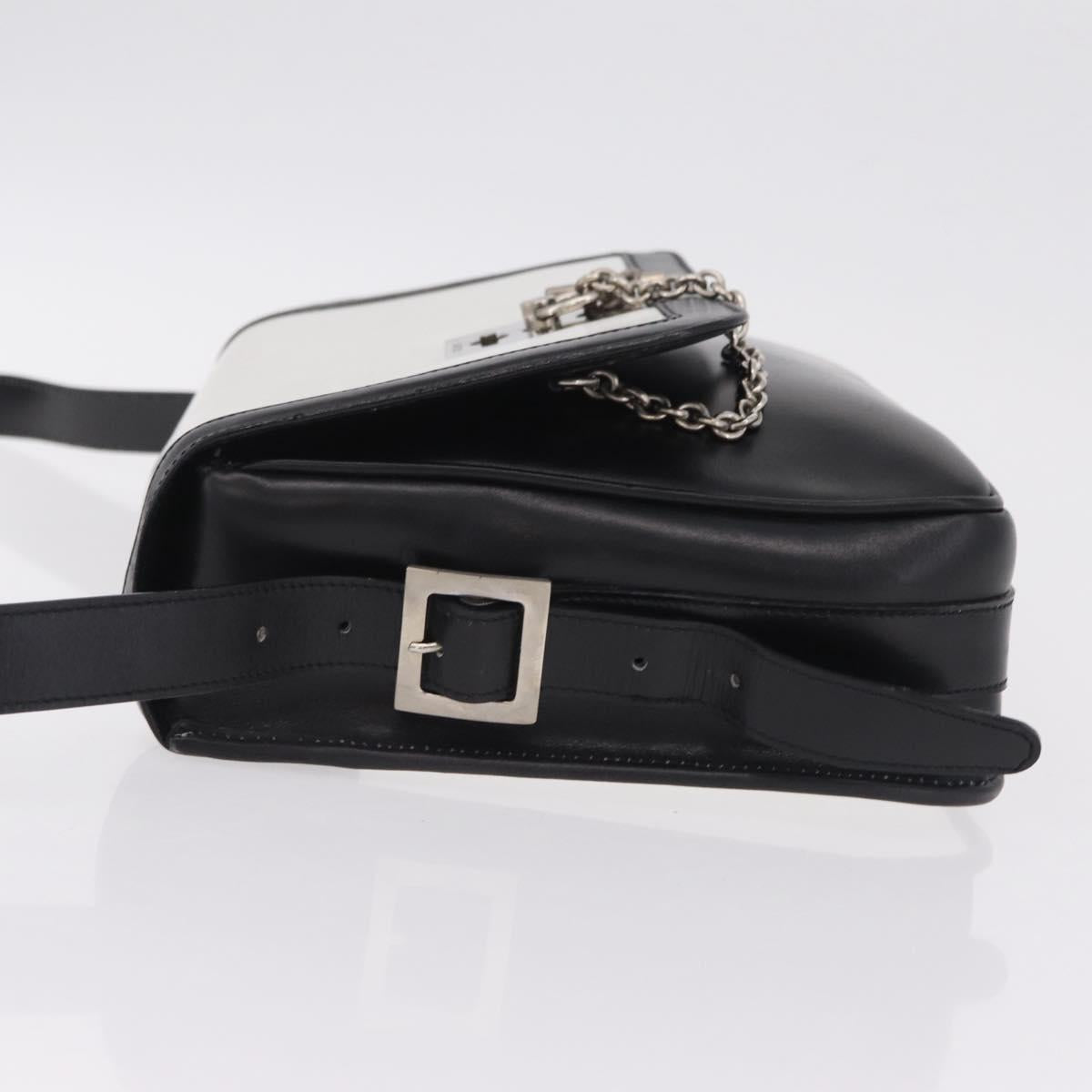 CELINE Shoulder Bag Leather White Black Silver Auth 195652