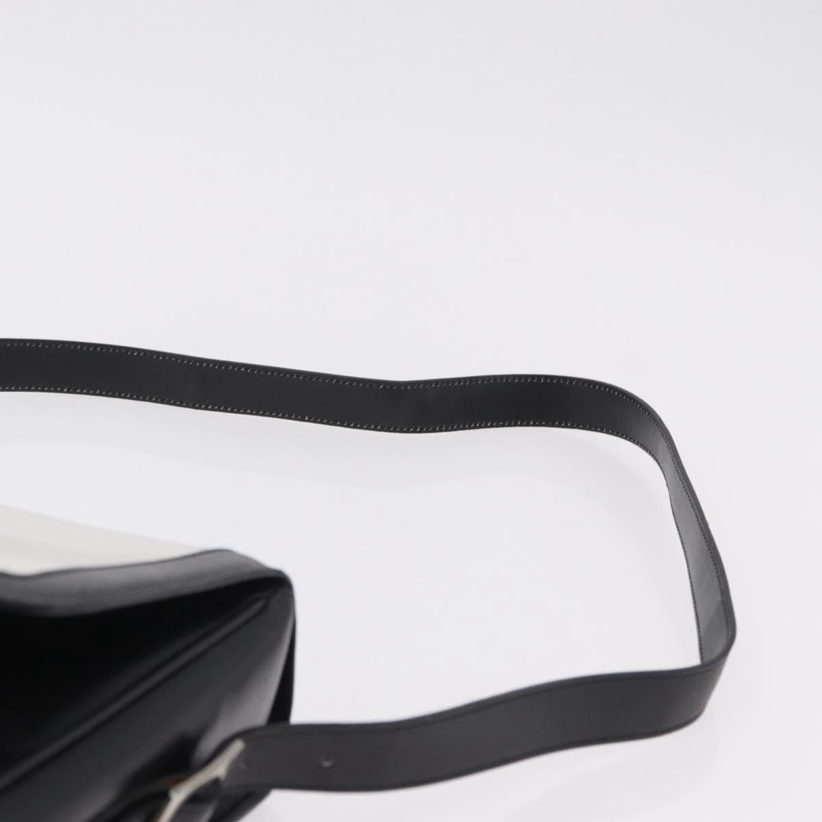 CELINE Shoulder Bag Leather White Black Silver Auth 195652