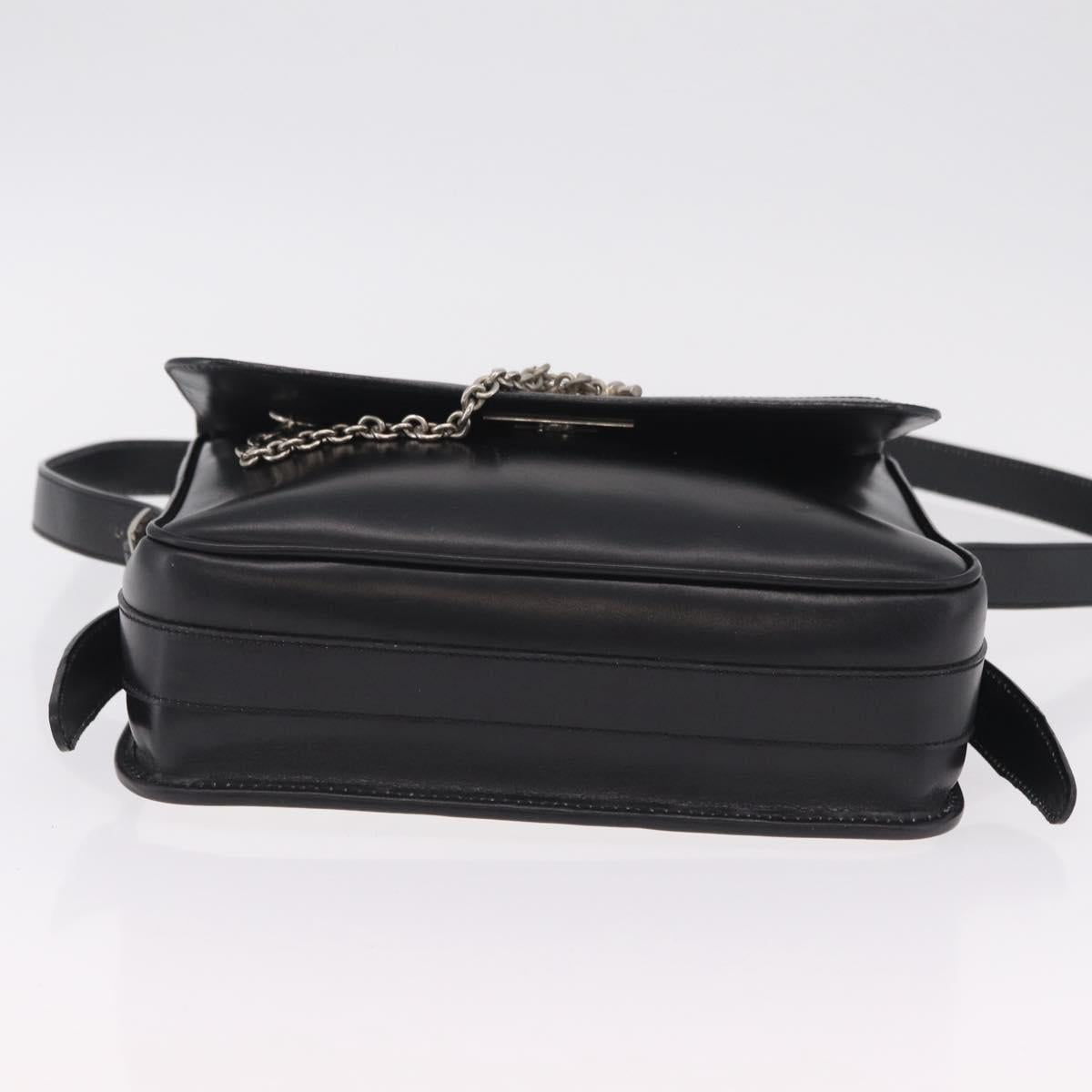 CELINE Shoulder Bag Leather White Black Silver Auth 195652