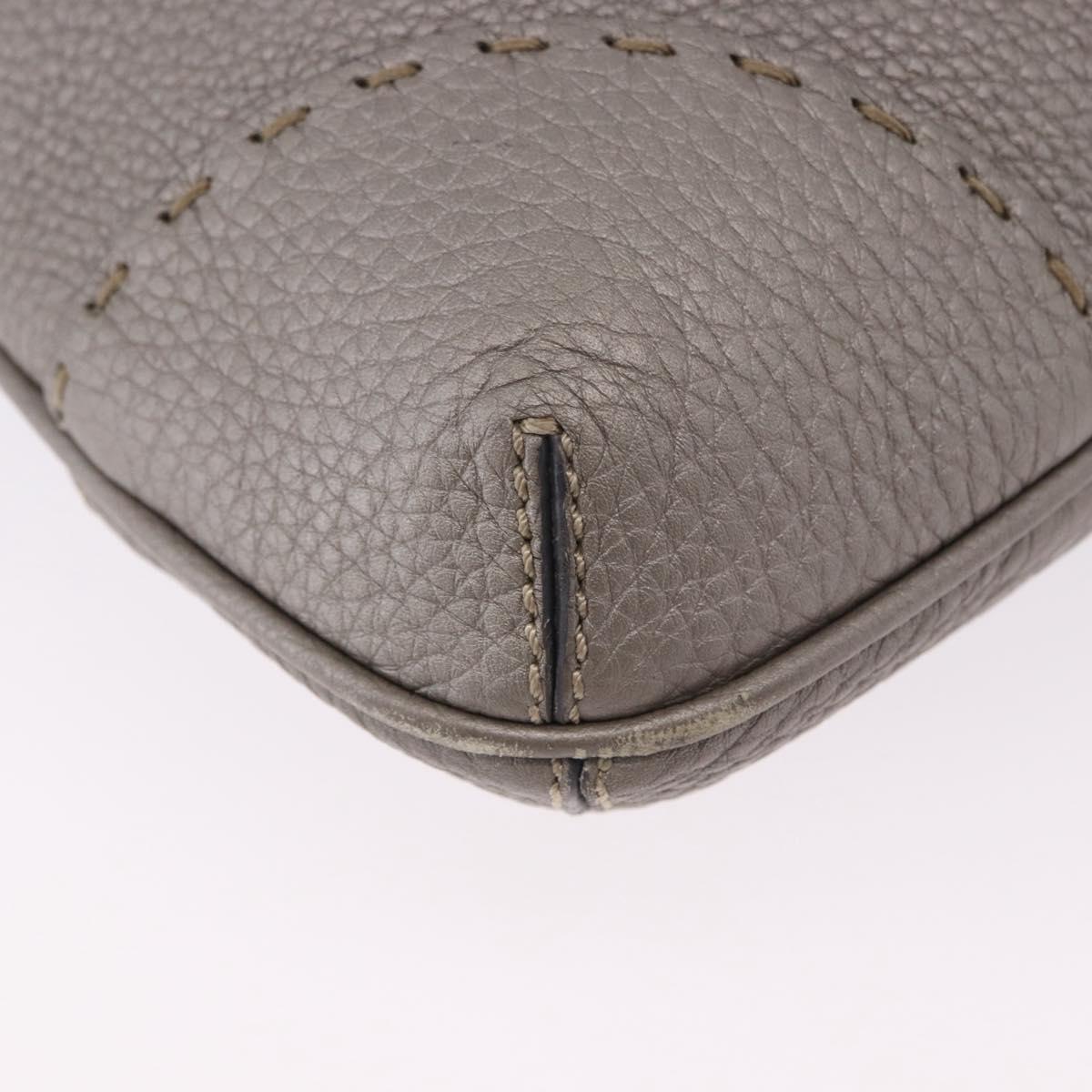 FENDI Celeria Shoulder Bag Leather Gray Silver Auth 195653V