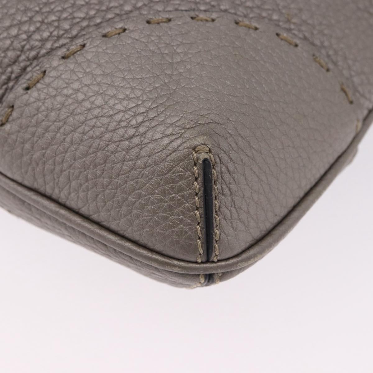 FENDI Celeria Shoulder Bag Leather Gray Silver Auth 195653V
