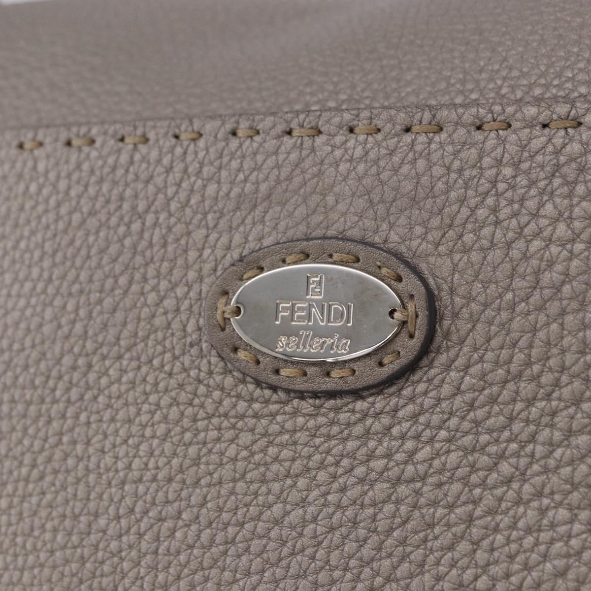 FENDI Celeria Shoulder Bag Leather Gray Silver Auth 195653V