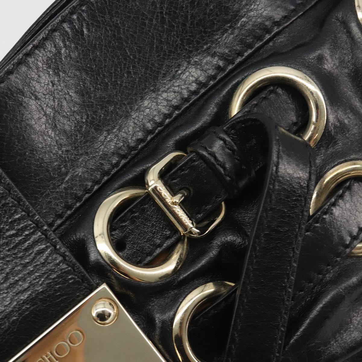 Jimmy Choo Chain Shoulder Bag Leather Black Gold Auth 195654A