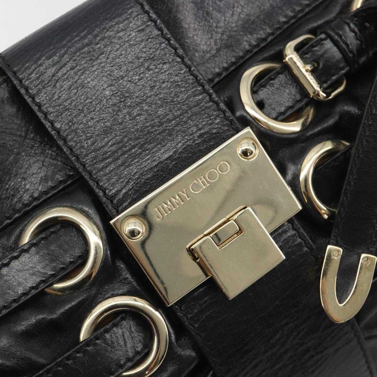 Jimmy Choo Chain Shoulder Bag Leather Black Gold Auth 195654A
