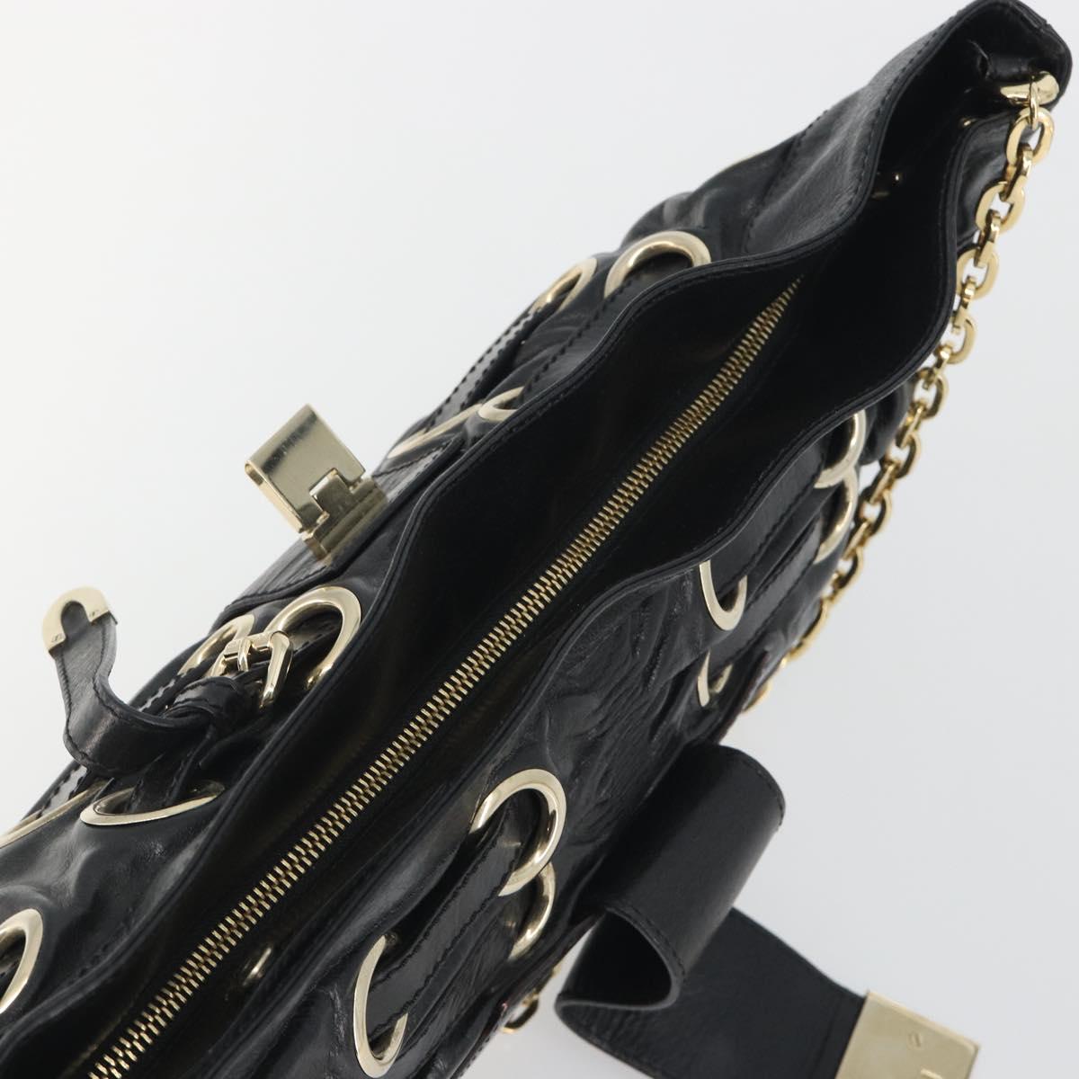 Jimmy Choo Chain Shoulder Bag Leather Black Gold Auth 195654A