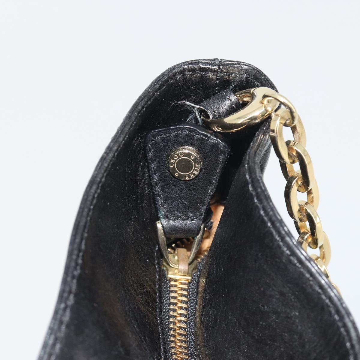 Jimmy Choo Chain Shoulder Bag Leather Black Gold Auth 195654A