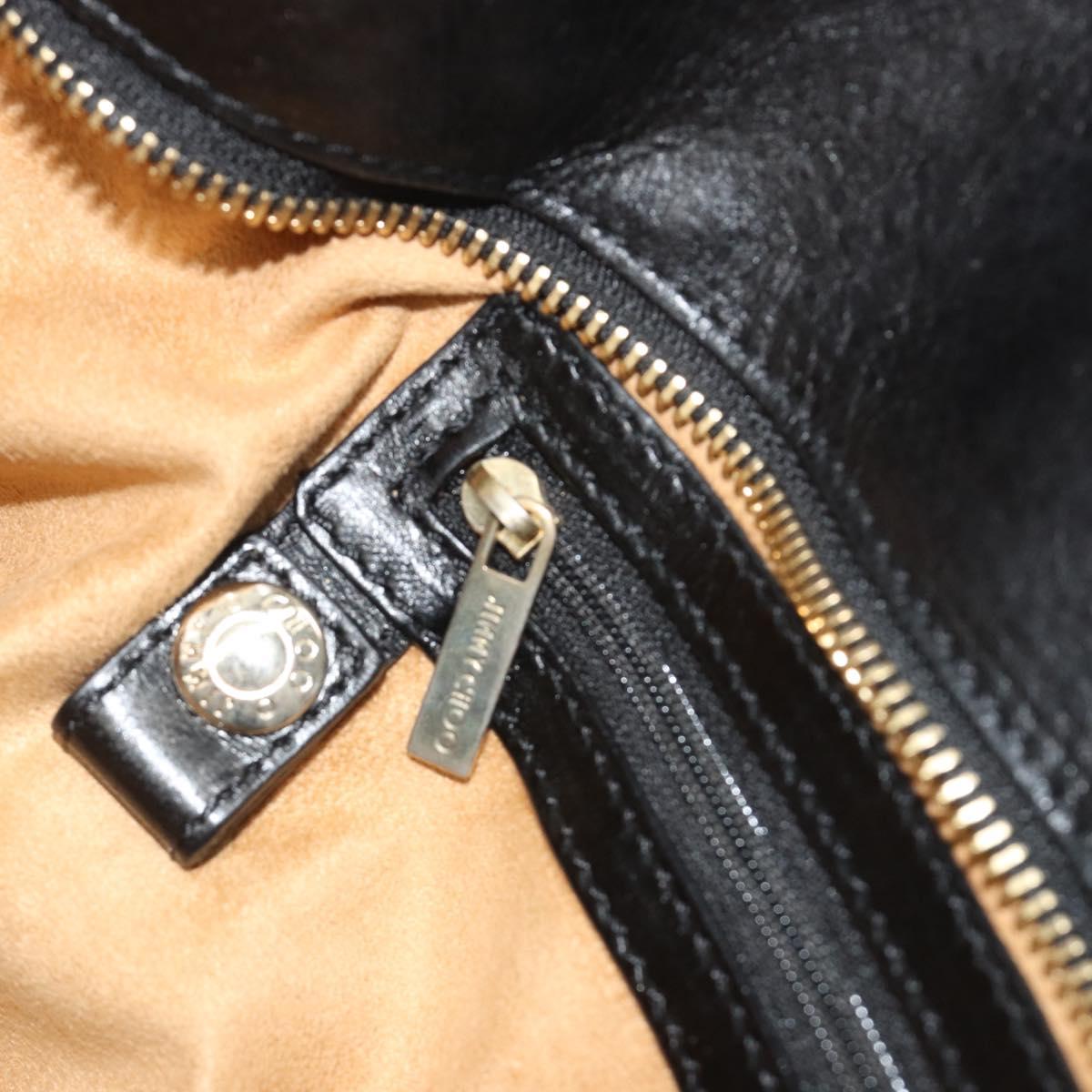 Jimmy Choo Chain Shoulder Bag Leather Black Gold Auth 195654A