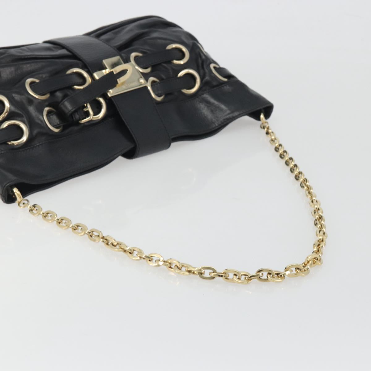 Jimmy Choo Chain Shoulder Bag Leather Black Gold Auth 195654A