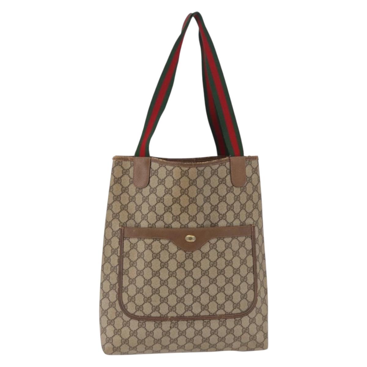GUCCI GG Supreme Web Sherry Line Tote Bag PVC Beige 39 02 003 Auth 195656
