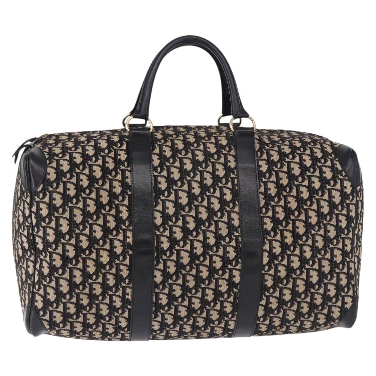 Christian Dior Trotter Canvas Boston Bag Black Gold Auth 195659V
