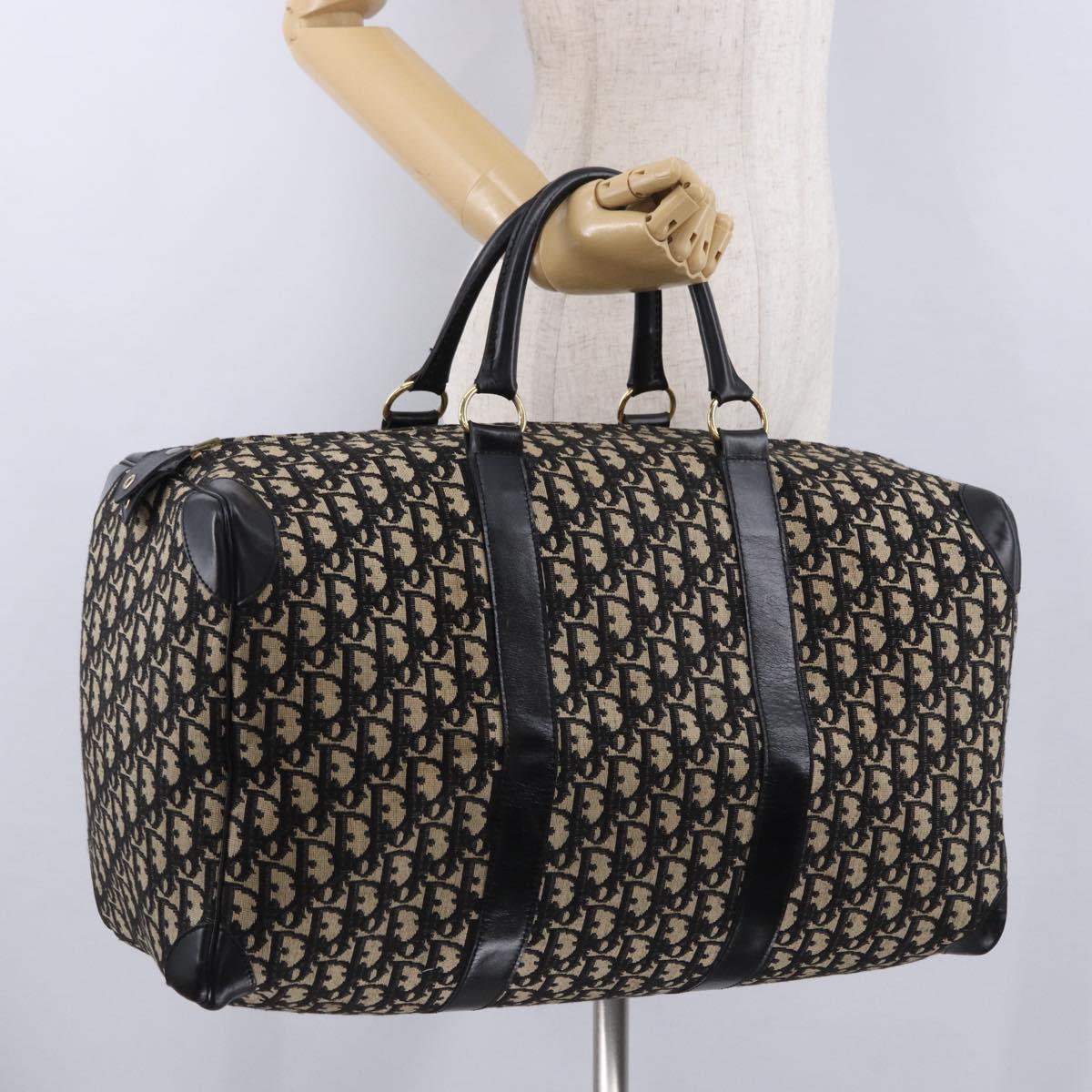 Christian Dior Trotter Canvas Boston Bag Black Gold Auth 195659V