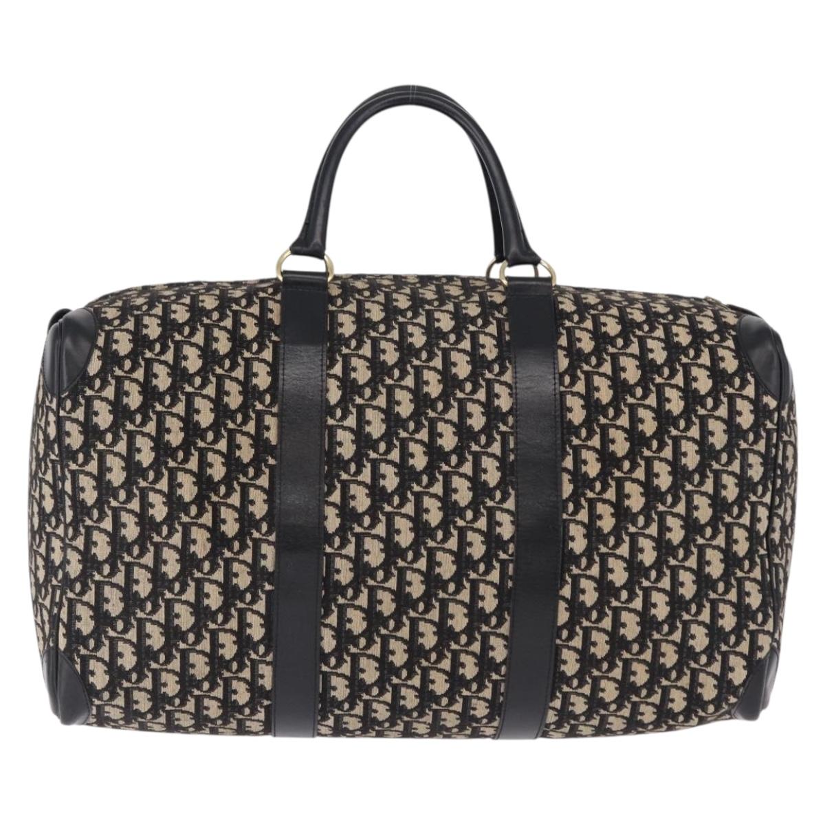 Christian Dior Trotter Canvas Boston Bag Black Gold Auth 195659V