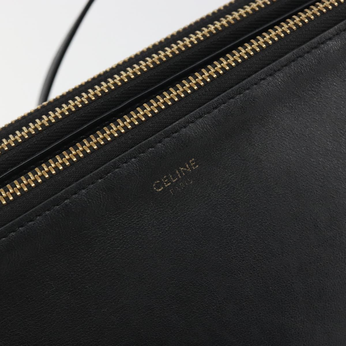 CELINE Trio Shoulder Bag Leather Black Gold Auth 195660