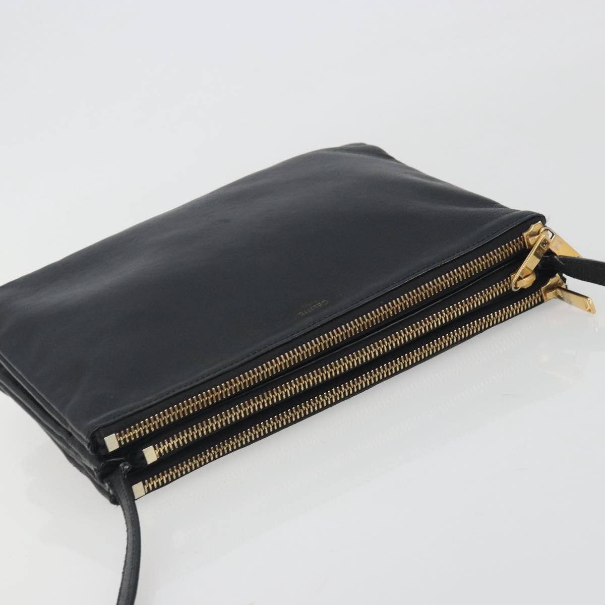 CELINE Trio Shoulder Bag Leather Black Gold Auth 195660