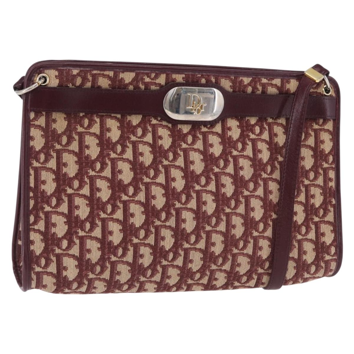 Christian Dior Trotter Canvas Shoulder Bag Red Gold Auth 195662A
