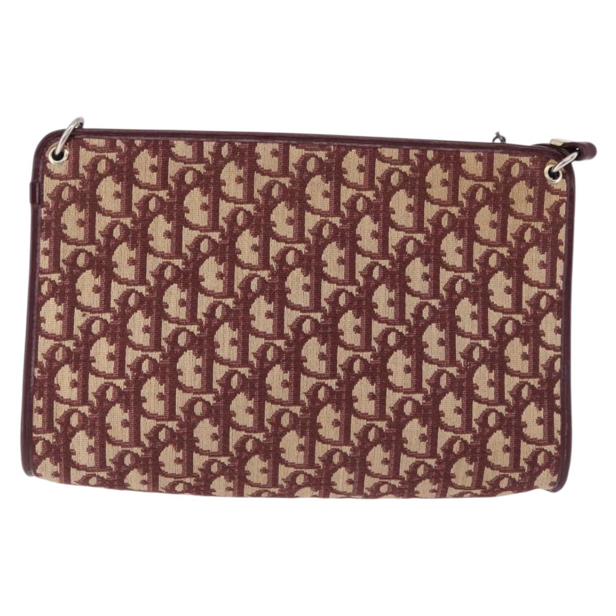 Christian Dior Trotter Canvas Shoulder Bag Red Gold Auth 195662A