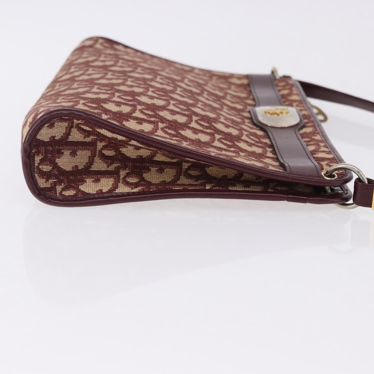 Christian Dior Trotter Canvas Shoulder Bag Red Gold Auth 195662A
