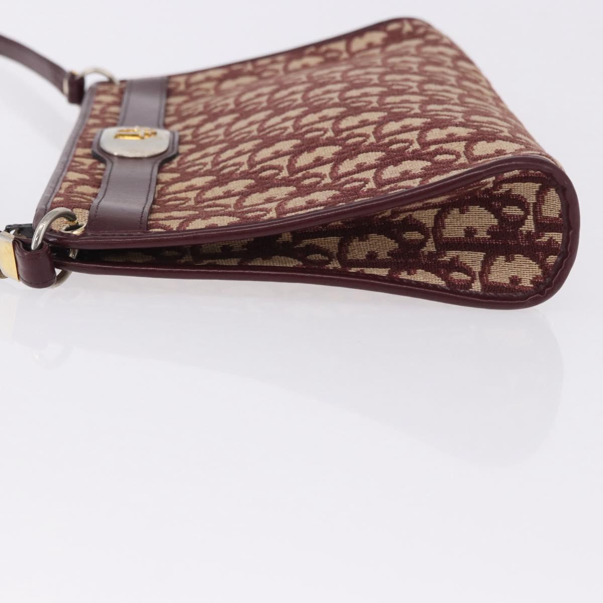 Christian Dior Trotter Canvas Shoulder Bag Red Gold Auth 195662A