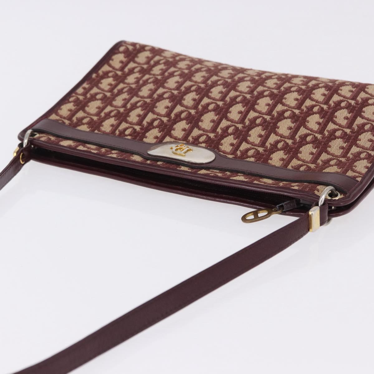 Christian Dior Trotter Canvas Shoulder Bag Red Gold Auth 195662A