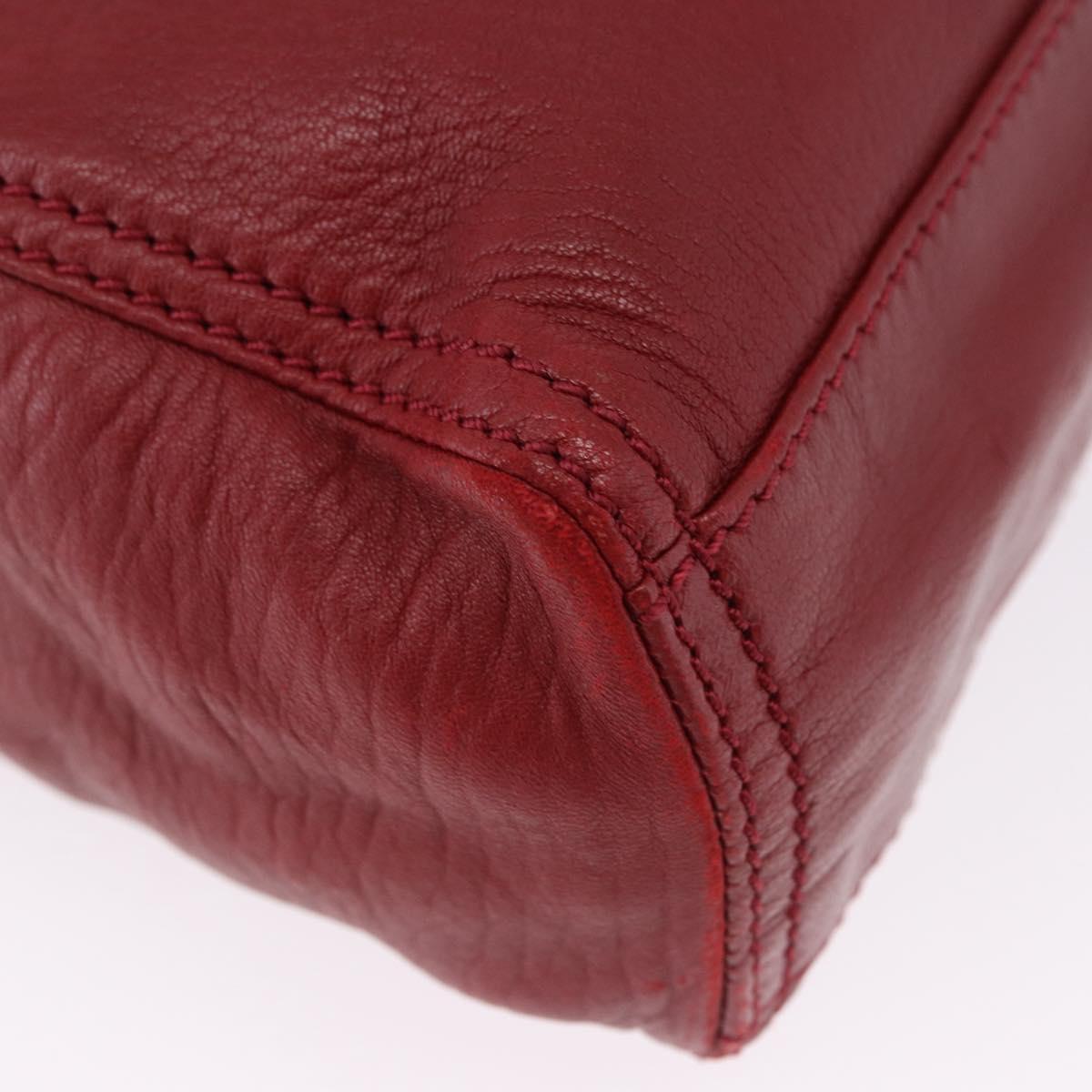 FENDI Hand Bag Leather Red Gold Auth 195663
