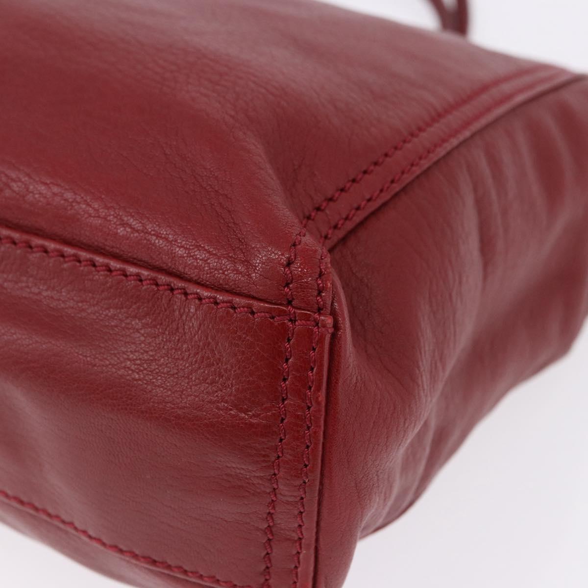 FENDI Hand Bag Leather Red Gold Auth 195663