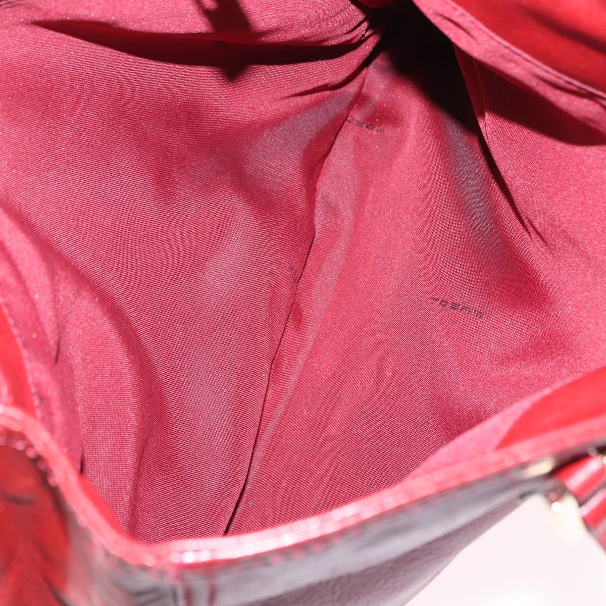 FENDI Hand Bag Leather Red Gold Auth 195663