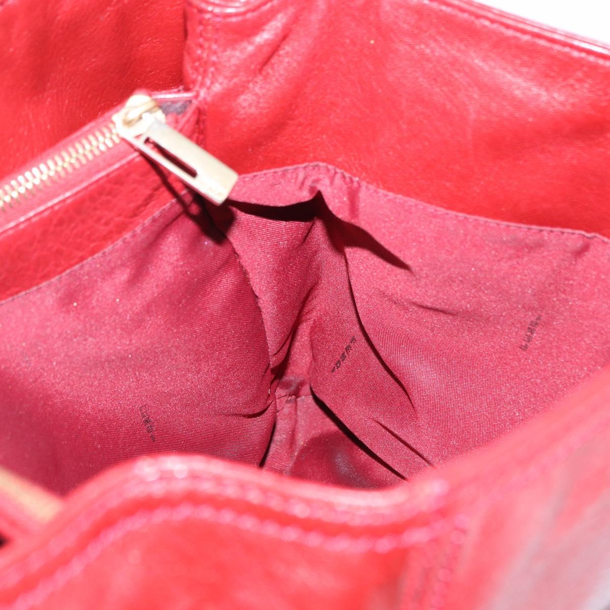 FENDI Hand Bag Leather Red Gold Auth 195663