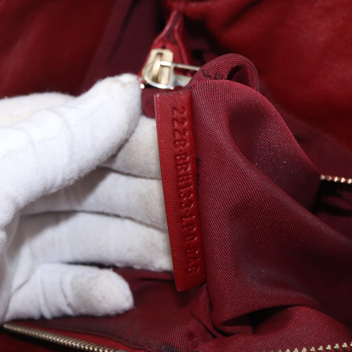 FENDI Hand Bag Leather Red Gold Auth 195663