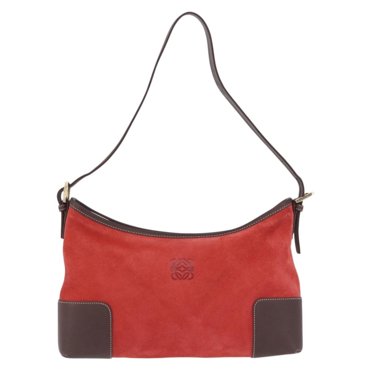 LOEWE Shoulder Bag Suede Red Gold Auth 195667V
