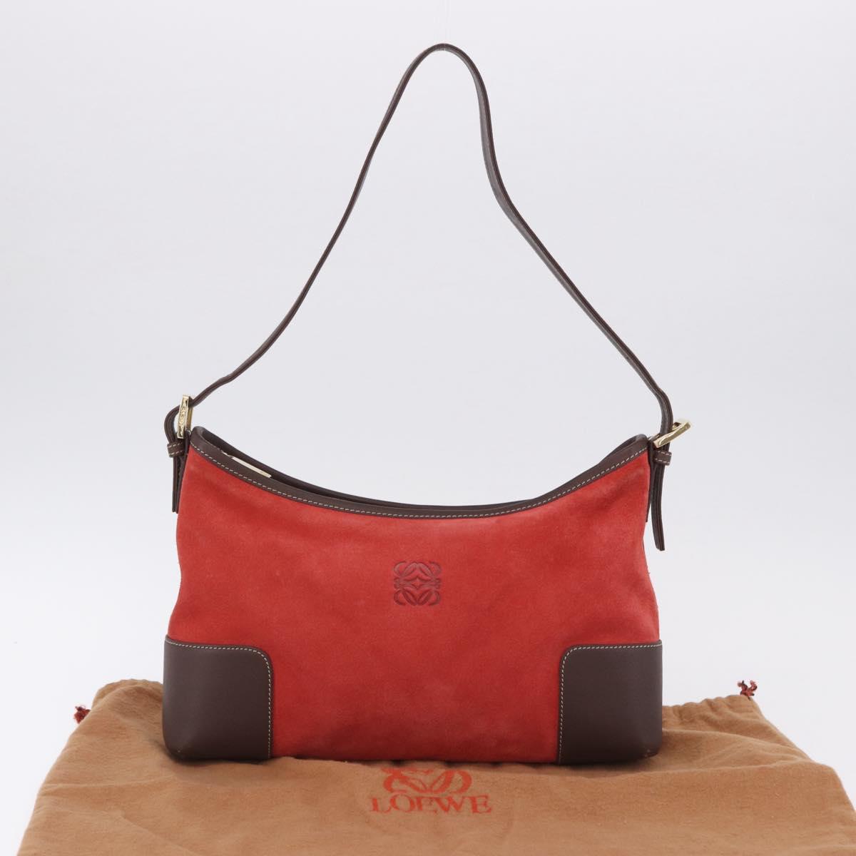 LOEWE Shoulder Bag Suede Red Gold Auth 195667V