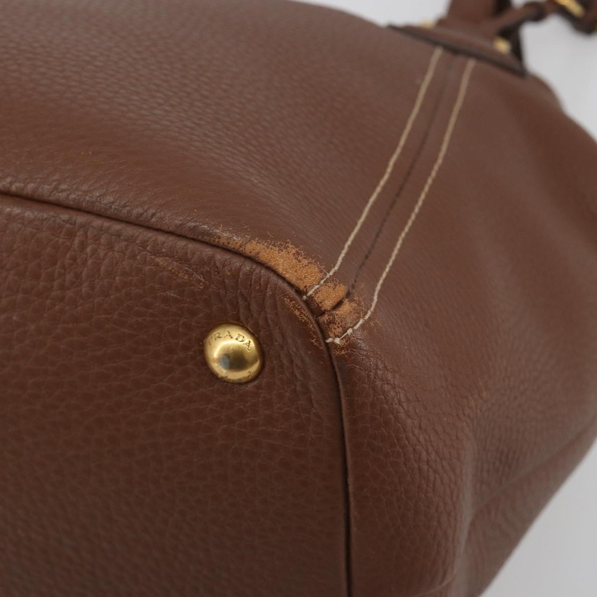PRADA Hand Bag Vittero Dino Leather 2way Brown Gold Auth 195668V