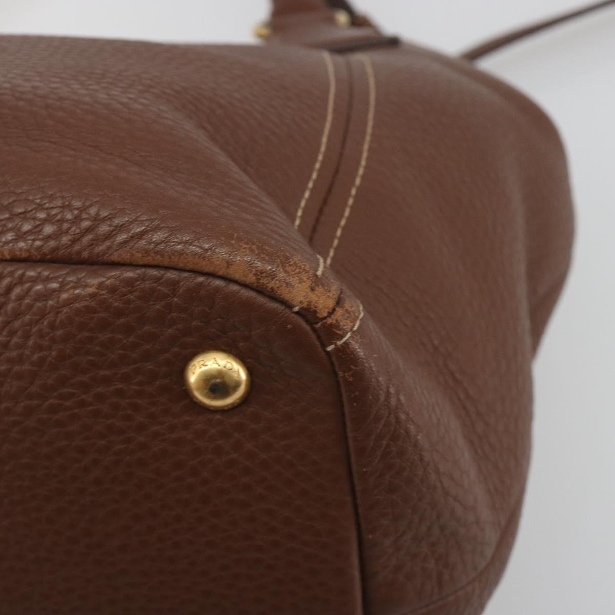 PRADA Hand Bag Vittero Dino Leather 2way Brown Gold Auth 195668V