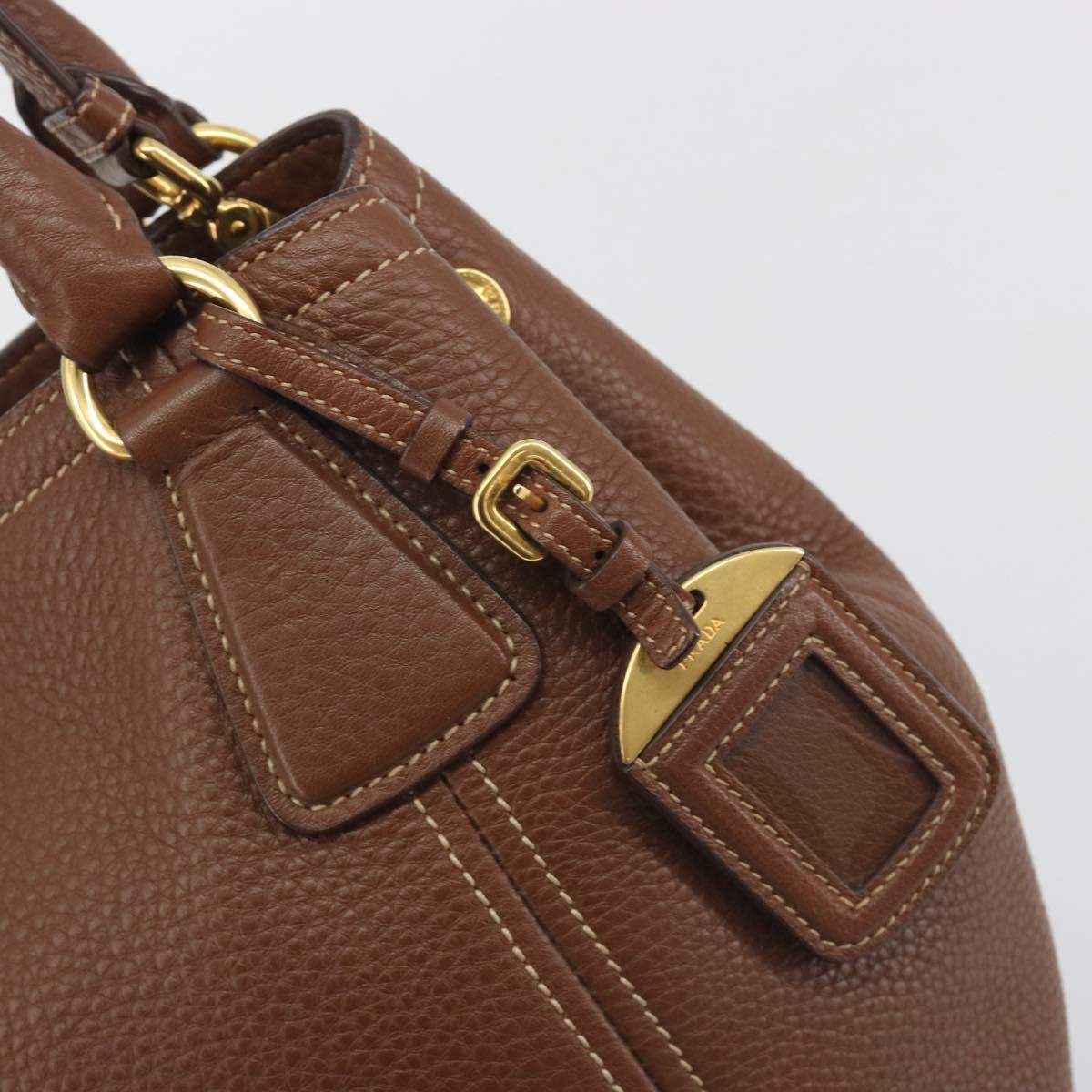 PRADA Hand Bag Vittero Dino Leather 2way Brown Gold Auth 195668V