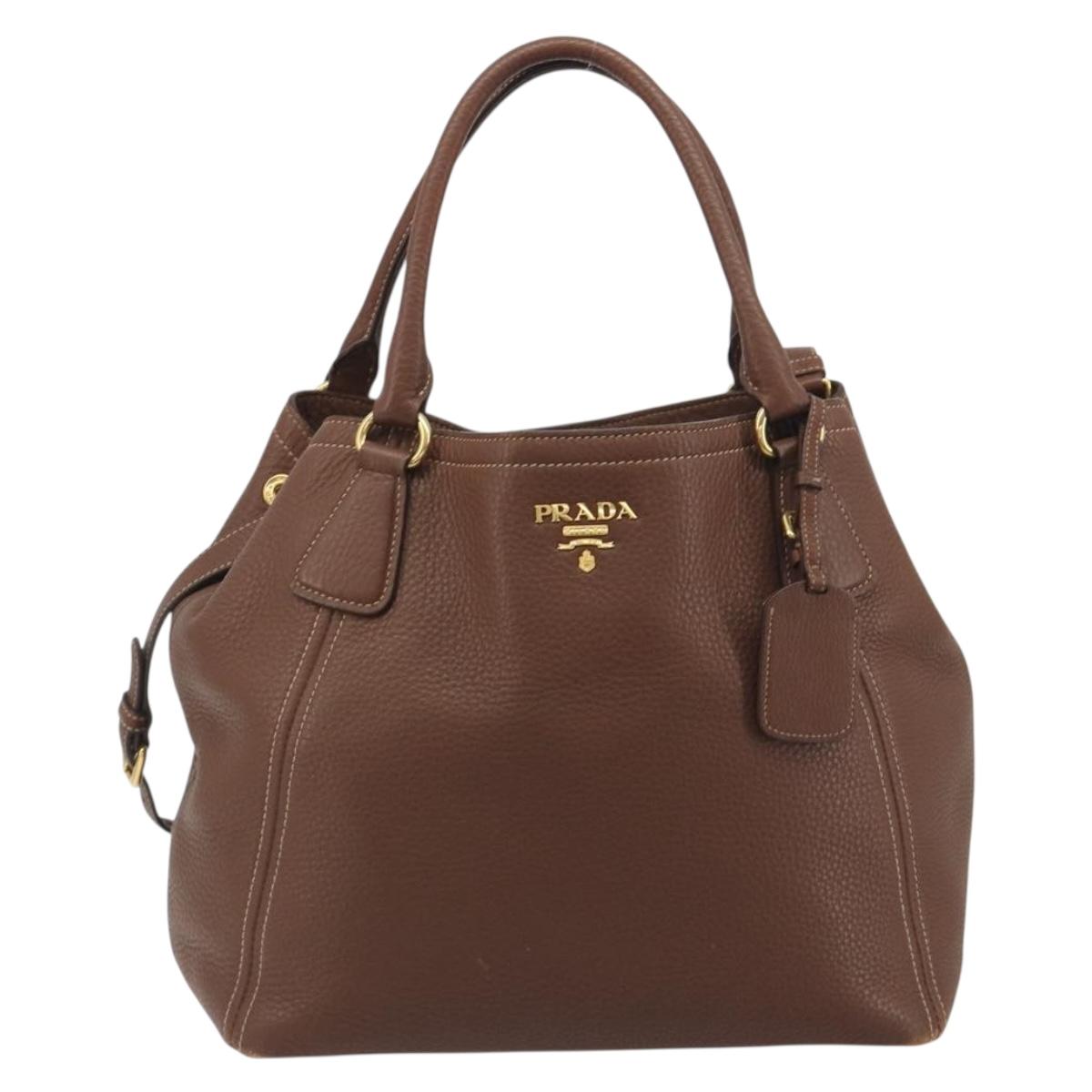 PRADA Hand Bag Vittero Dino Leather 2way Brown Gold Auth 195668V