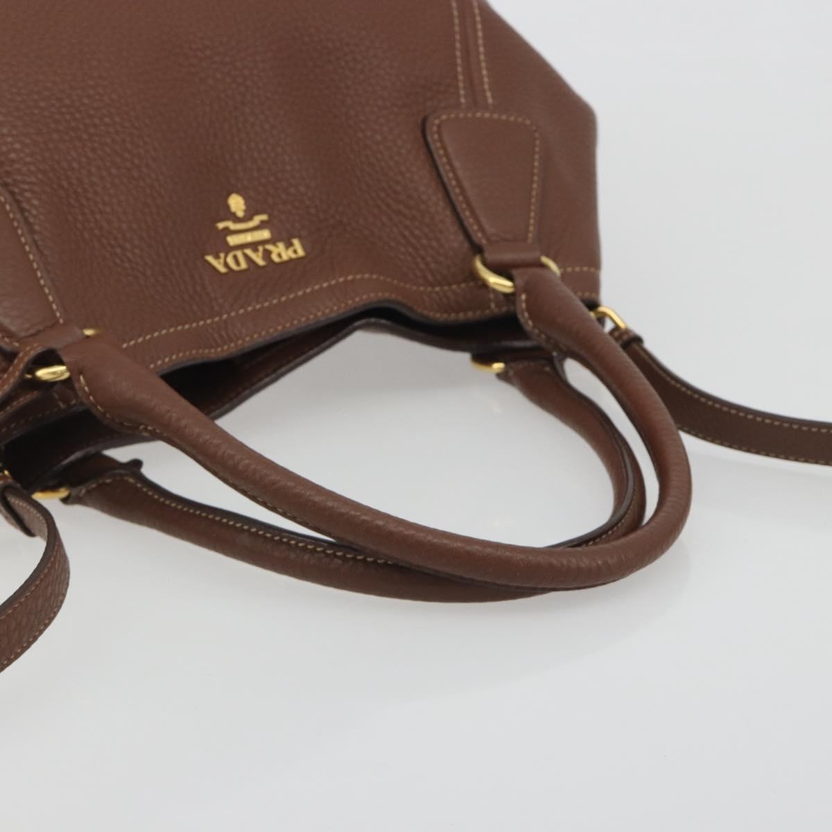 PRADA Hand Bag Vittero Dino Leather 2way Brown Gold Auth 195668V