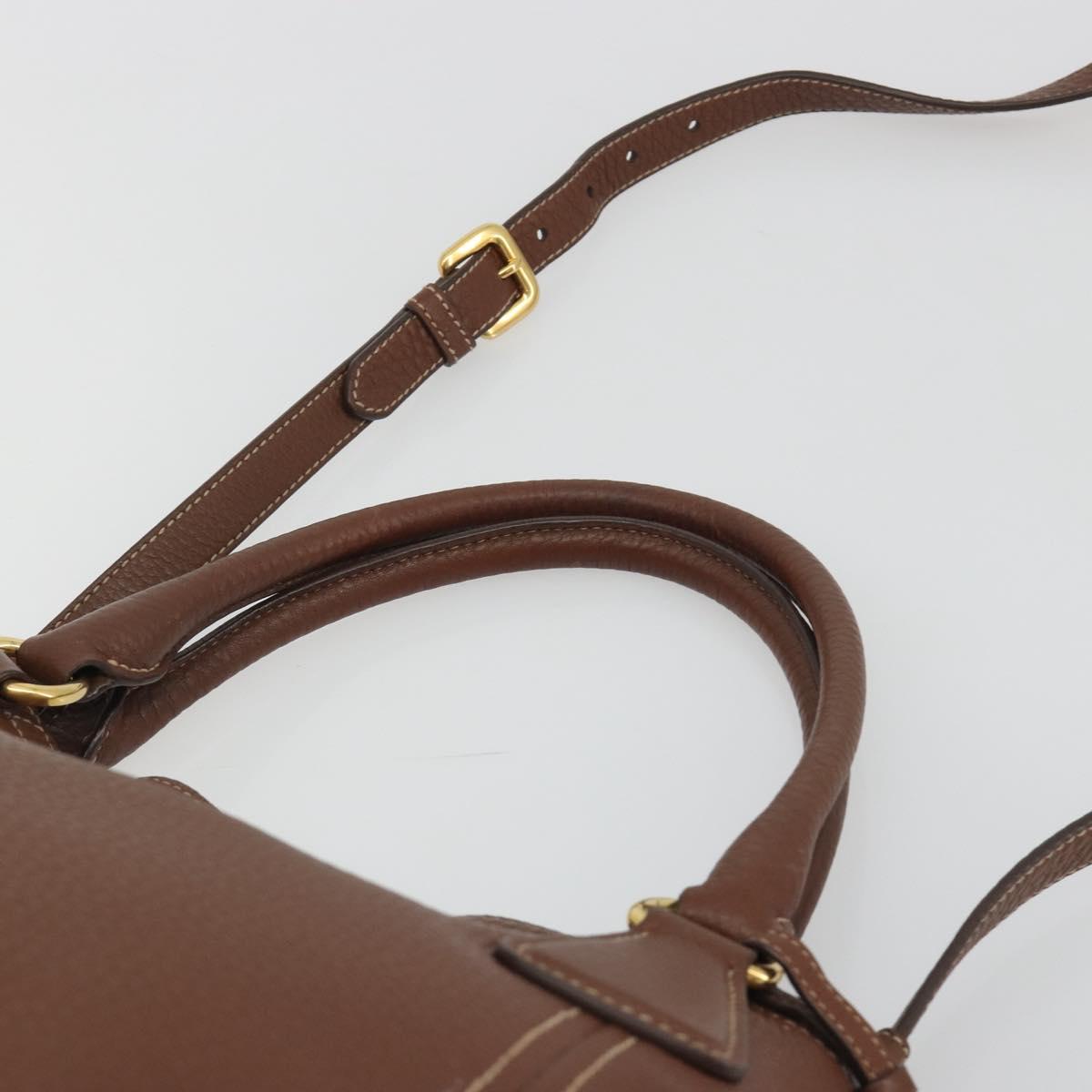 PRADA Hand Bag Vittero Dino Leather 2way Brown Gold Auth 195668V