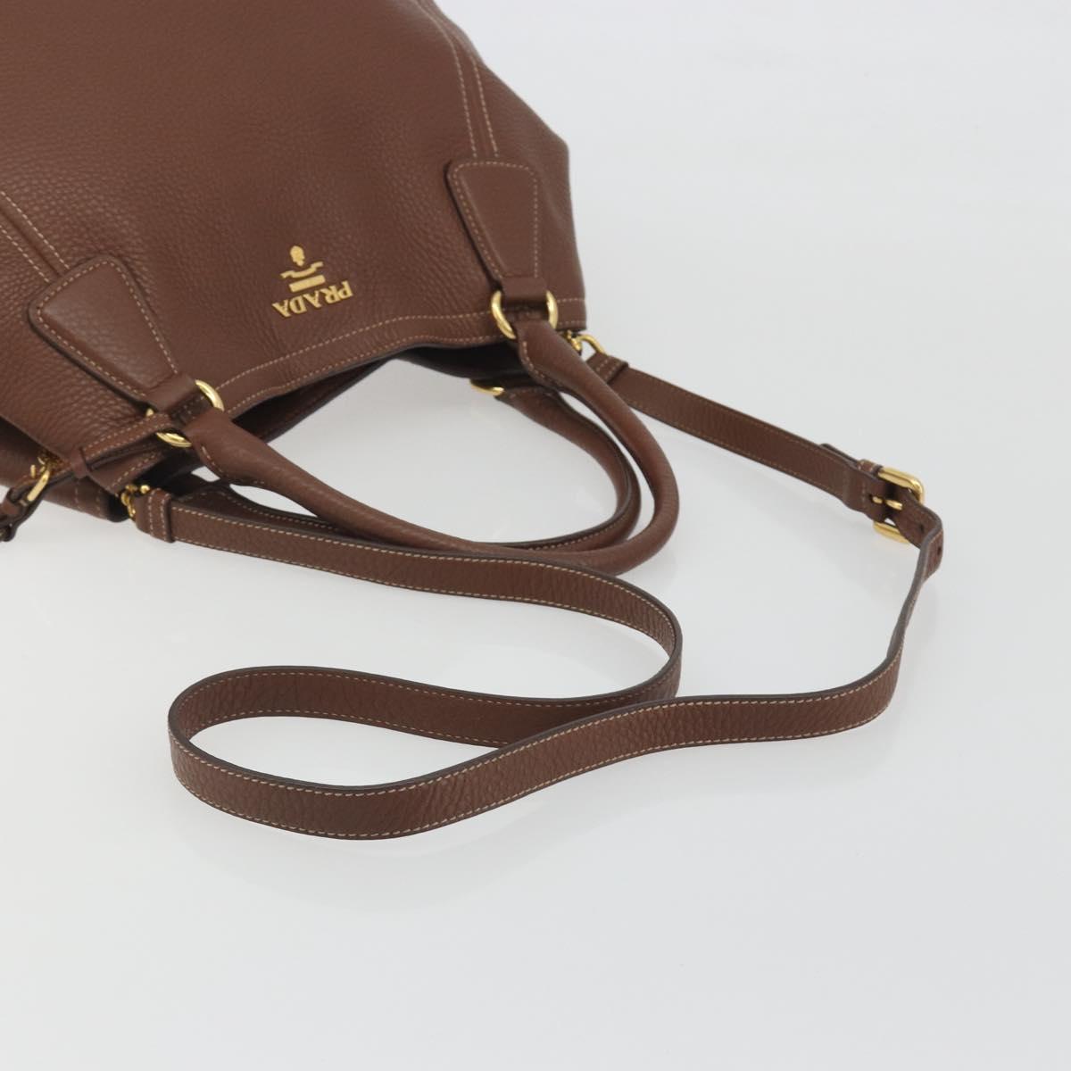 PRADA Hand Bag Vittero Dino Leather 2way Brown Gold Auth 195668V