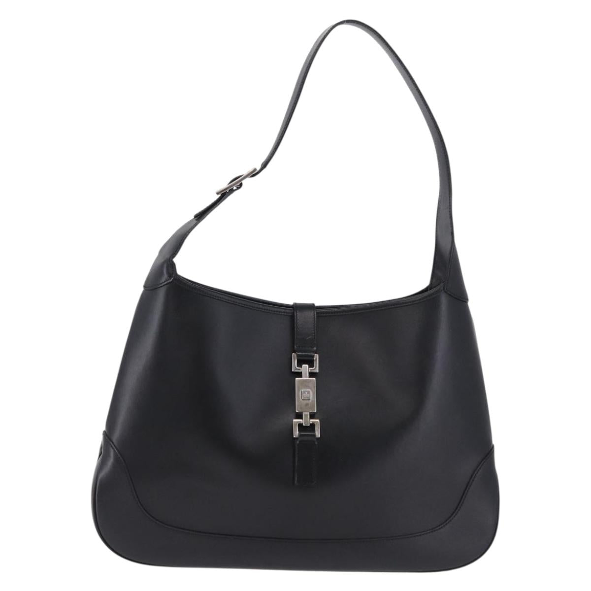 GUCCI Jackie Shoulder Bag Leather Black Silver 001 3346 Auth 195669V