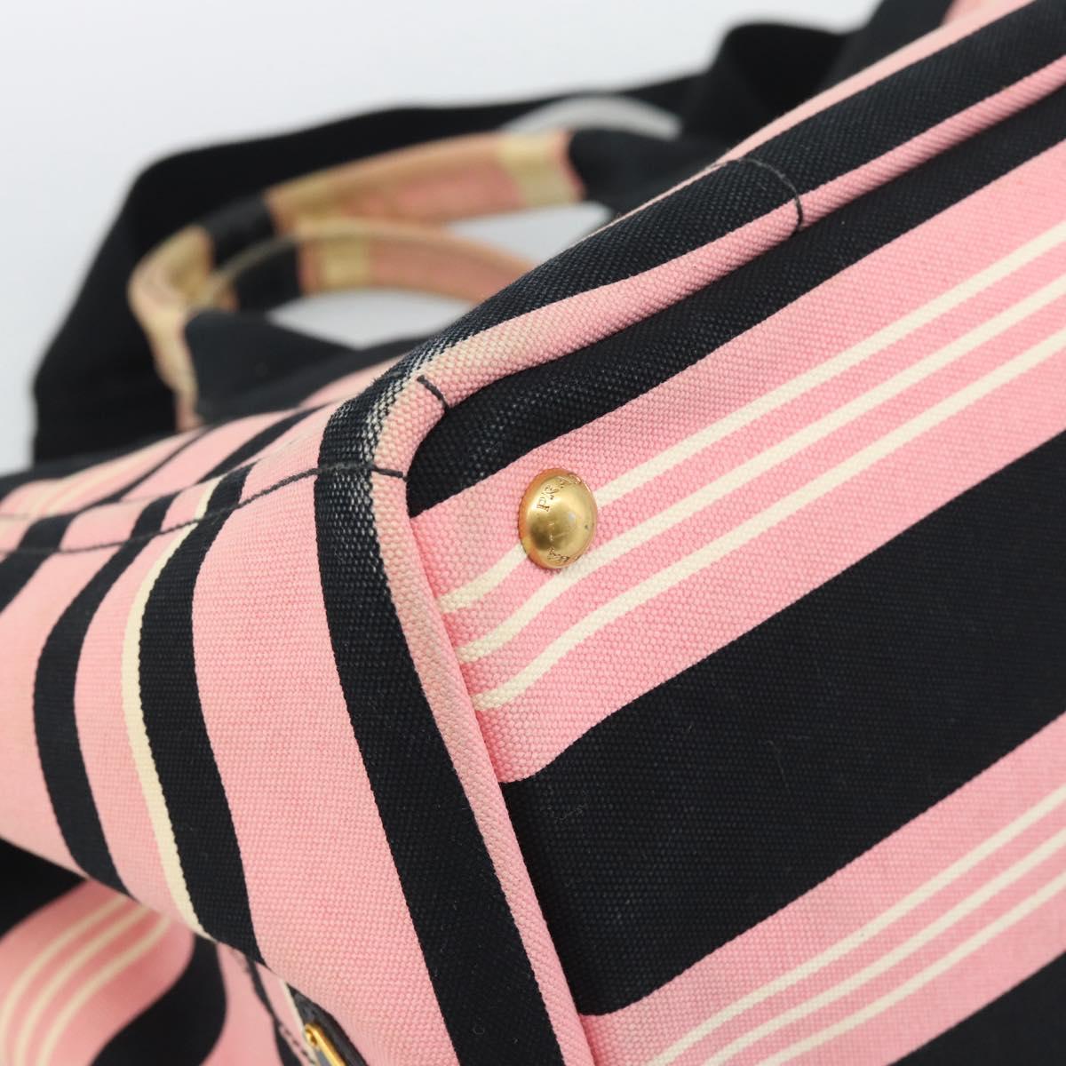 PRADA Canapa MM Hand Bag Canvas 2way Pink Gold Auth 195670