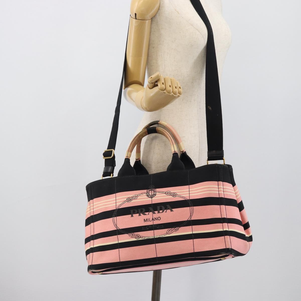 PRADA Canapa MM Hand Bag Canvas 2way Pink Gold Auth 195670