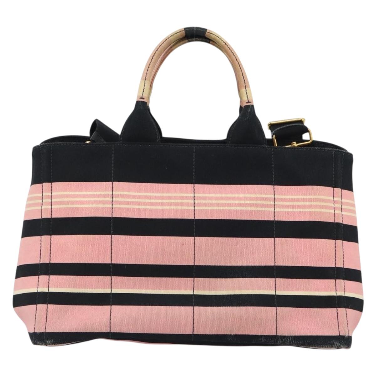 PRADA Canapa MM Hand Bag Canvas 2way Pink Gold Auth 195670