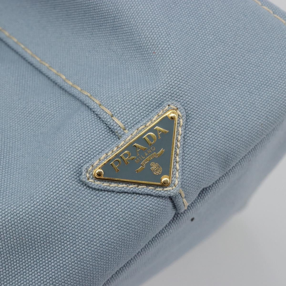 PRADA Canapa MM Hand Bag Canvas Light Blue Gold Auth 195671A