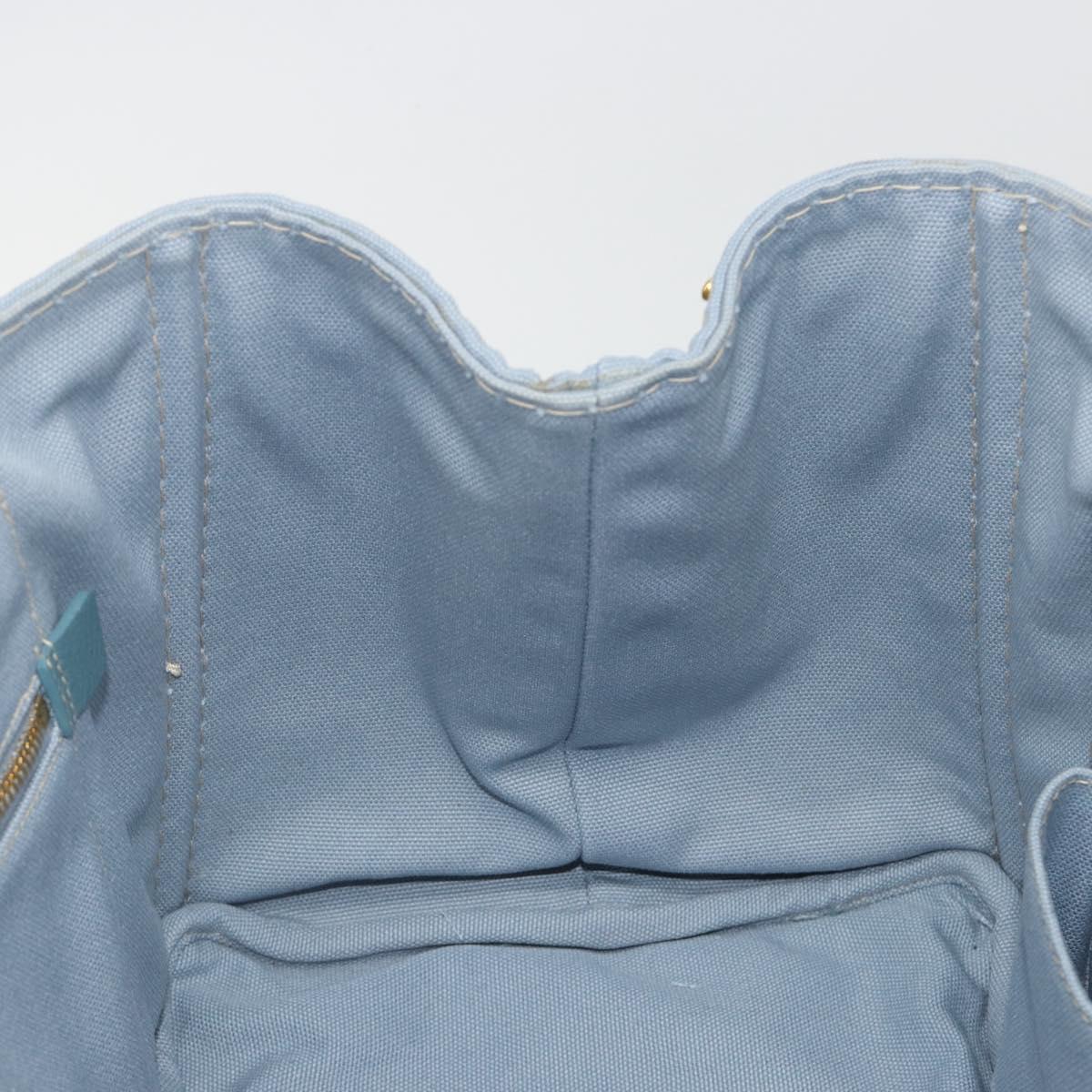 PRADA Canapa MM Hand Bag Canvas Light Blue Gold Auth 195671A